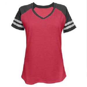 Misses Relaxed Fit District Made Game V-Neck Tee (RED-CHARCOAL)