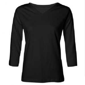 Misses Relaxed Fit LAT V-Neck 3-4 Sleeve Tee (BLACK)